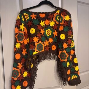 Colorful Floral Crochet Poncho